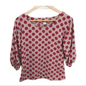 Old Navy Polka Dot 3/4 Sleeve Blouse XS Womens Tan Magenta